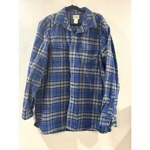 L.L. Bean Blue & Gray Plaid Long Sleeve Chamois Flannel Cotton Shirt XL Tall